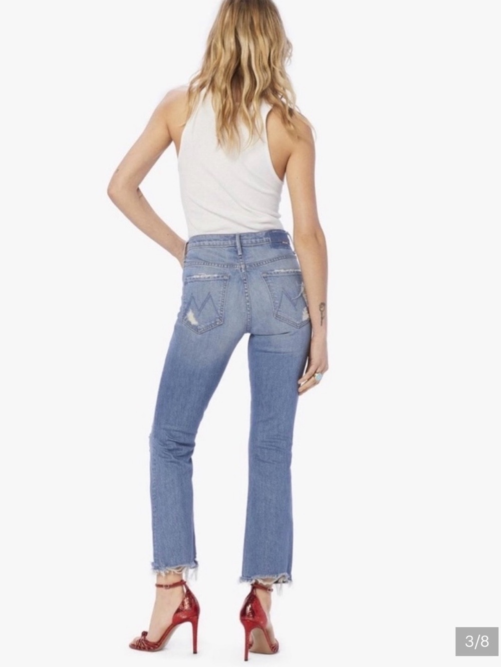 MOTHER The Insider Crop Step Chew Ankle Jeans - Outerspace -light wash